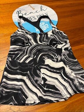 Nike Black & White Marble-Print Swim Tankini
